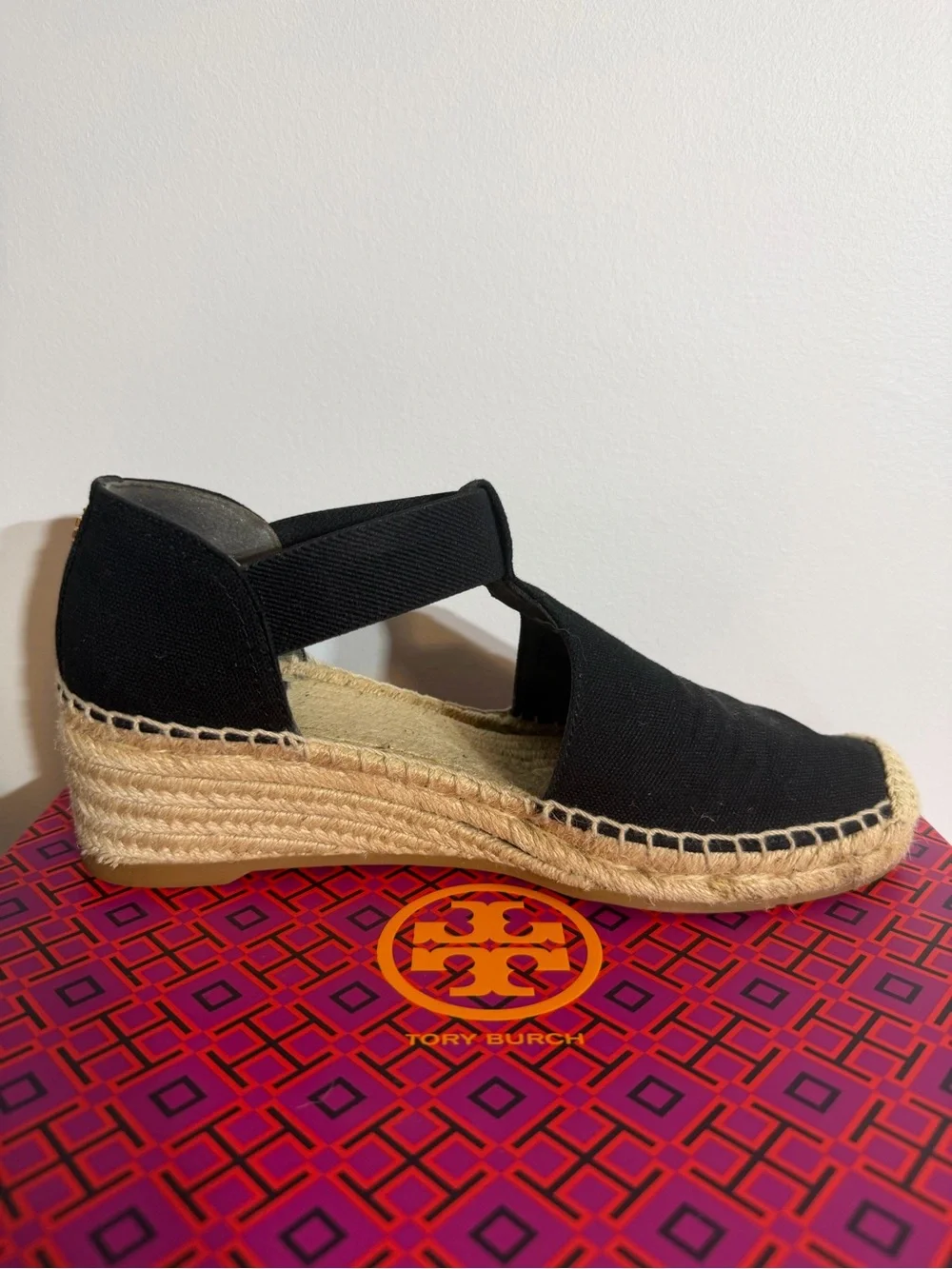 Tory Burch Catalina Espadrille Wedge Sandals; black; size 9; very good condition